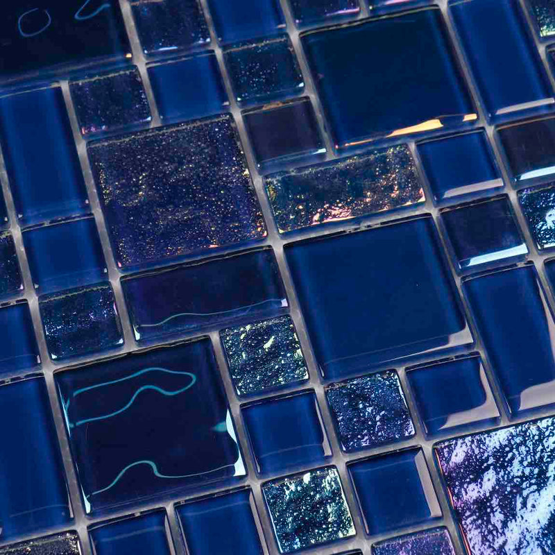 Glass Mosaic Tile Iridescent Sky Dark Blue Mix for bathrooms and shower walls