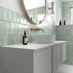 Farmhouse Wall Tile 4x4 Green featured on a contemporary bathroom and shower