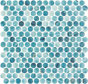 Glass Pool Mosaic Tile Aqua Penny Round  for pools, spas, and bathrooms