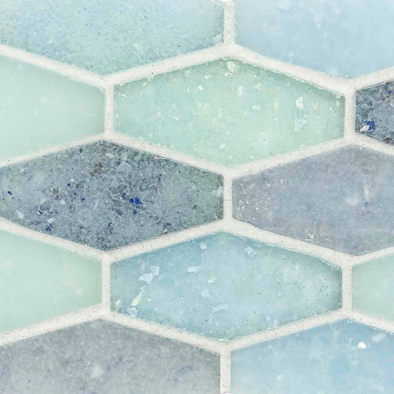 Fluid Elongated Hex Glass Tile B Blend Small for kitchens, bathrooms, showers, and pools