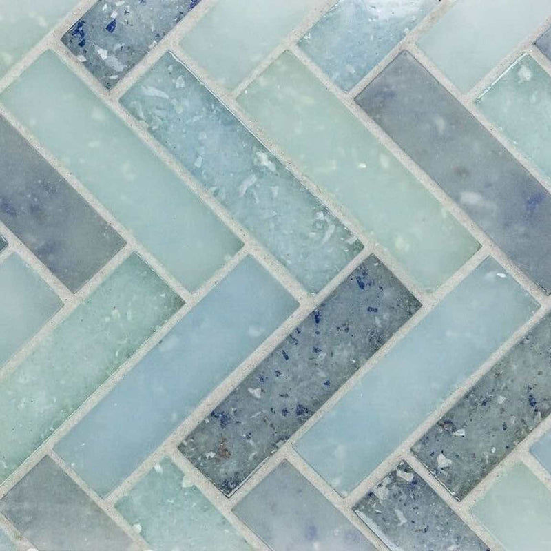 Blue Blend Glass Mosaic Tile 1x2
