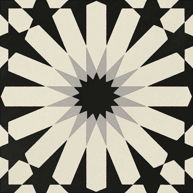 Ethnic Patterned Porcelain Tile 8x8 Black & White A Rectified for floor and walls