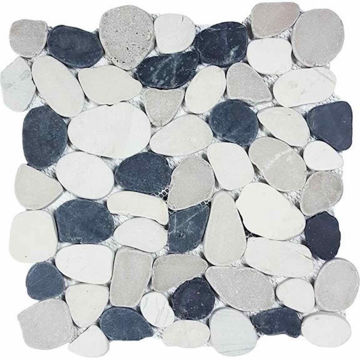 Sliced White River Pebble Mosaic Tile