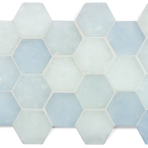 Fluid Small Hex Glass Tile Frosted C Blend for kitchen and bathroom