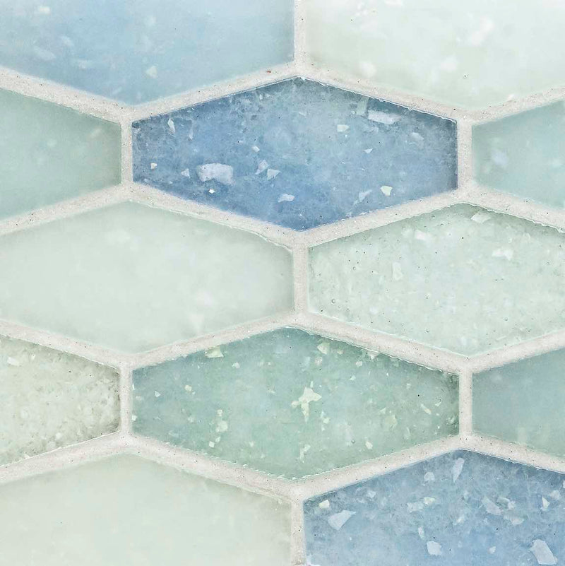 Fluid Elongated Hex Glass Tile C Blend Small for kitchens, bathrooms, showers, and pools