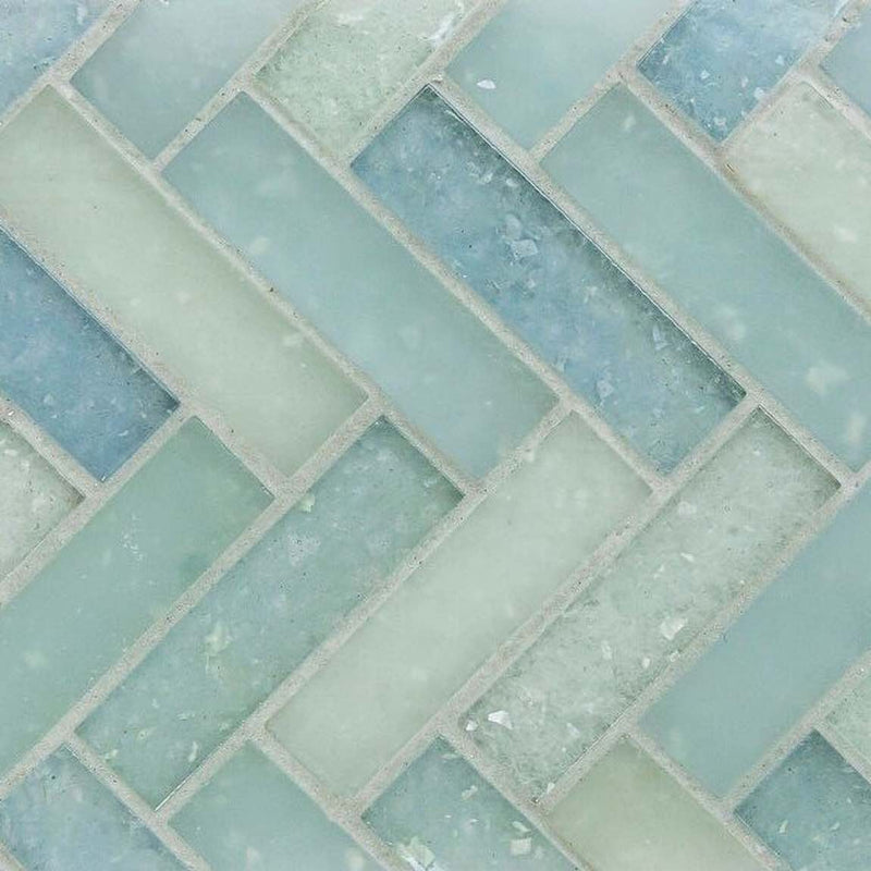 Fluid Herringbone Glass Tile C Blend for kitchens and bathrooms