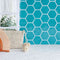 ColorClay Hexagon Handmade Tile Aquamarine Glossy 11x13 featured on a backsplash