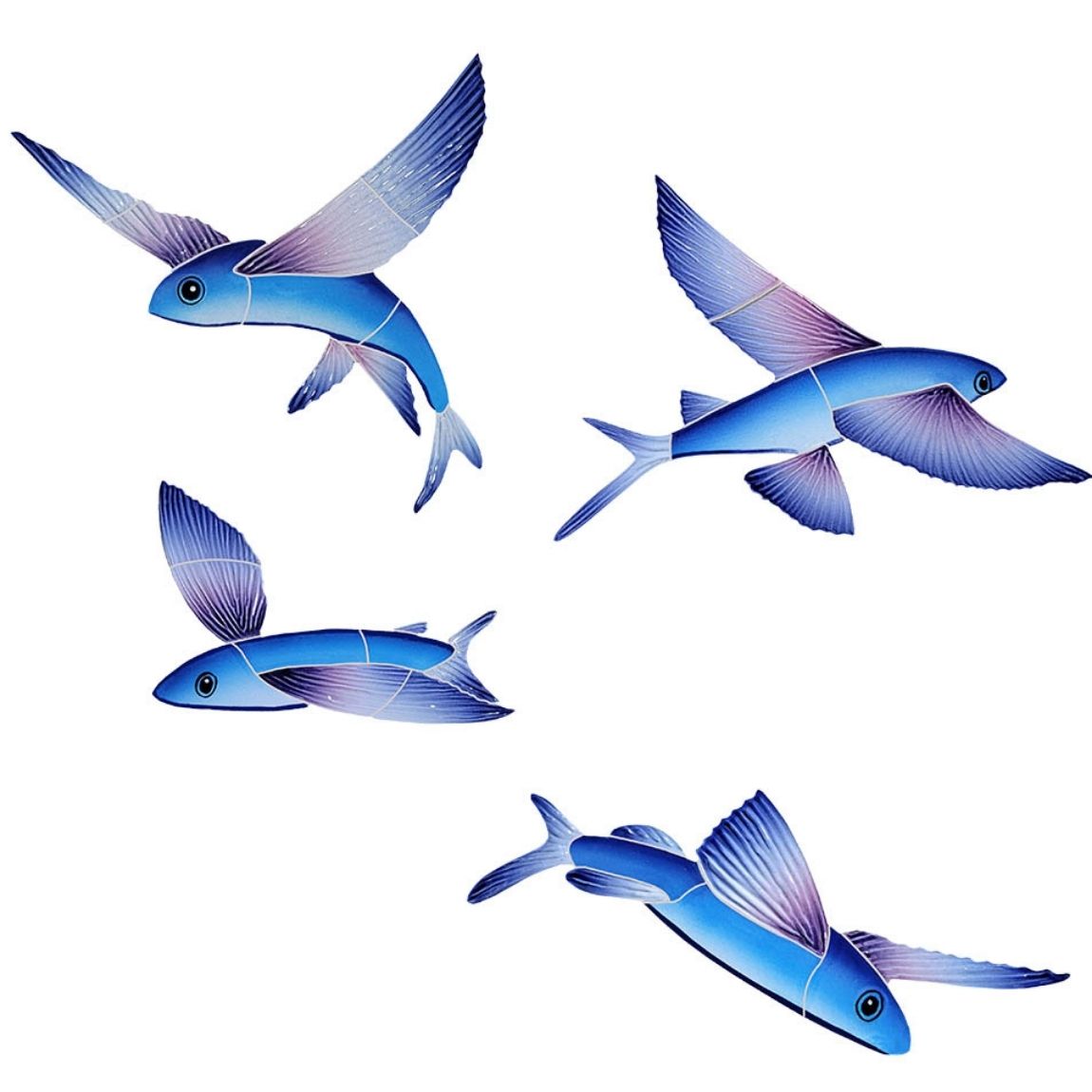 Pool Mosaic Flying Fish Set Of 4