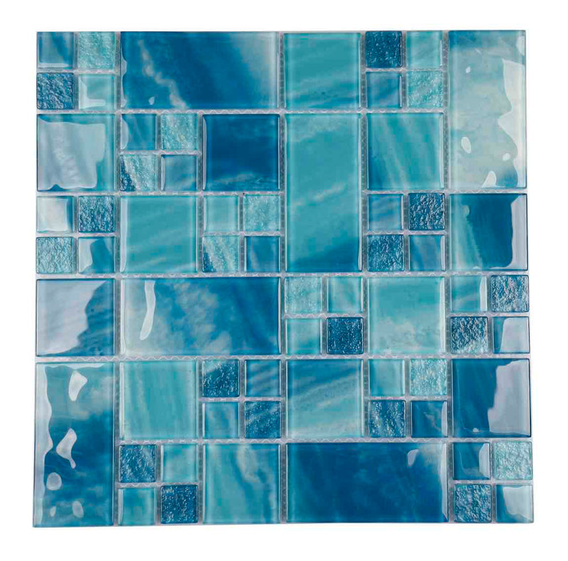 Sea Breeze Glass Tile Sky Blue Pattern for Pools, Spas, and Bathroom