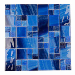 Sea Breeze Glass Tile Dark Blue Pattern for Pools, Spas, and Bathrooms