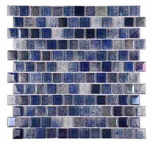 Soul Iridescent Glass Mosaic Tile Staggered Blue 1x1 is for swimming pools, shower walls, bathroom walls, backsplashes, Jacuzzis, and spas.