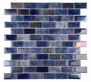 Soul Iridescent Glass Mosaic Subway Tile Blue 1x2 is for swimming pools, shower walls, bathroom walls, backsplashes, Jacuzzis, and spas.
