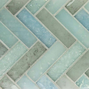 Fluid Herringbone Glass Tile Y Blend for kitchen and bathroom