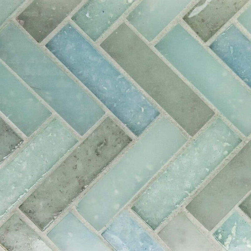 Fluid Herringbone Glass Tile Y Blend for kitchen and bathroom