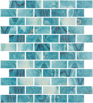 Recycled Glass Pool Mosaic Tile Aqua 1x2  for the swimming pool, spa, water feature, Jacuzzis as well as interior applications such as bathroom, shower walls, and kitchen backsplash.