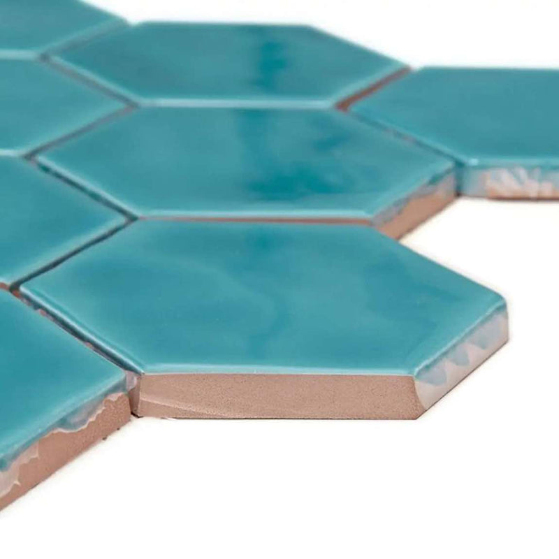 ColorClay Hexagon Tile Aquamarine Glossy 11x13 handmade