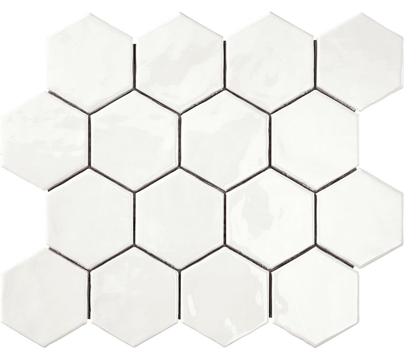 ColorClay Hexagon Handmade Ceramic Tile Arctic Glossy 11x13 for floor and walls