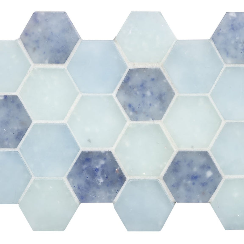 Fluid Small Hex Glass Tile Frosted B Blend for kitchens and bathrooms