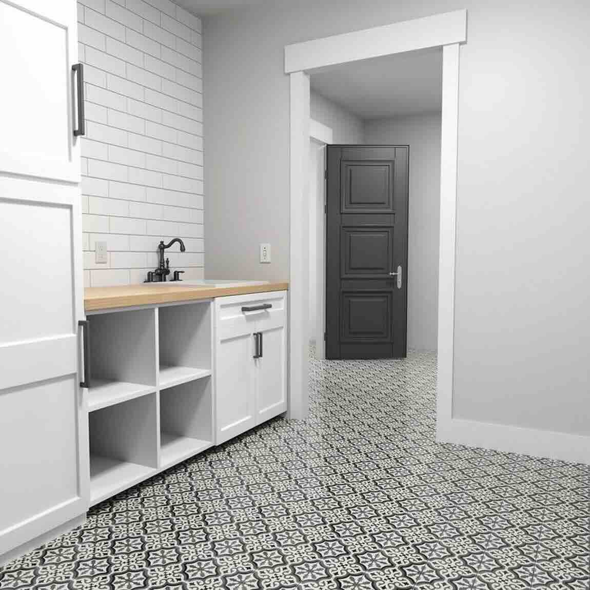 Vintage Patterned Tile Black and White 6x6