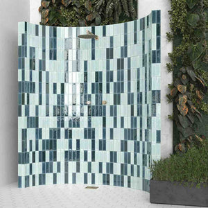 Petite Ville Subway Porcelain Tile Sky 2x6 featured on a shower accent wall