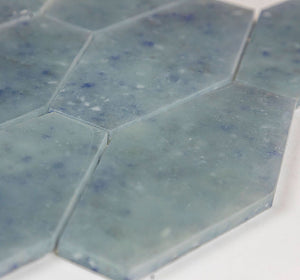 Fluid Elongated Hex Glass Tile Frosted Blue Large for bathroom and shower