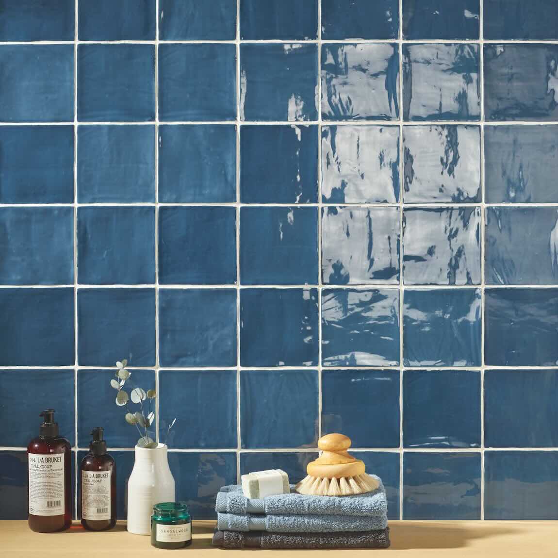 Backsplash featuring Coastal Blue 5x5 Glazed Ceramic Tile by Mineral Tiles