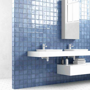 Farmhouse Wall Tile 4x4 Thistle Blue featured on a bathroom wall