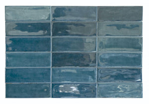 Petite Ville Subway Porcelain Tile Blue 2x6 high glossy for kitchen and bath