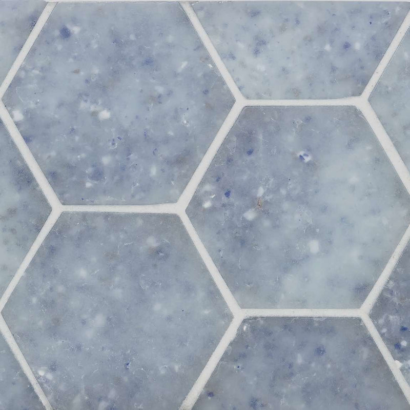 Fluid Hexagon Glass Tile Frosted Blue 3 1/2'' for bathroom and showers