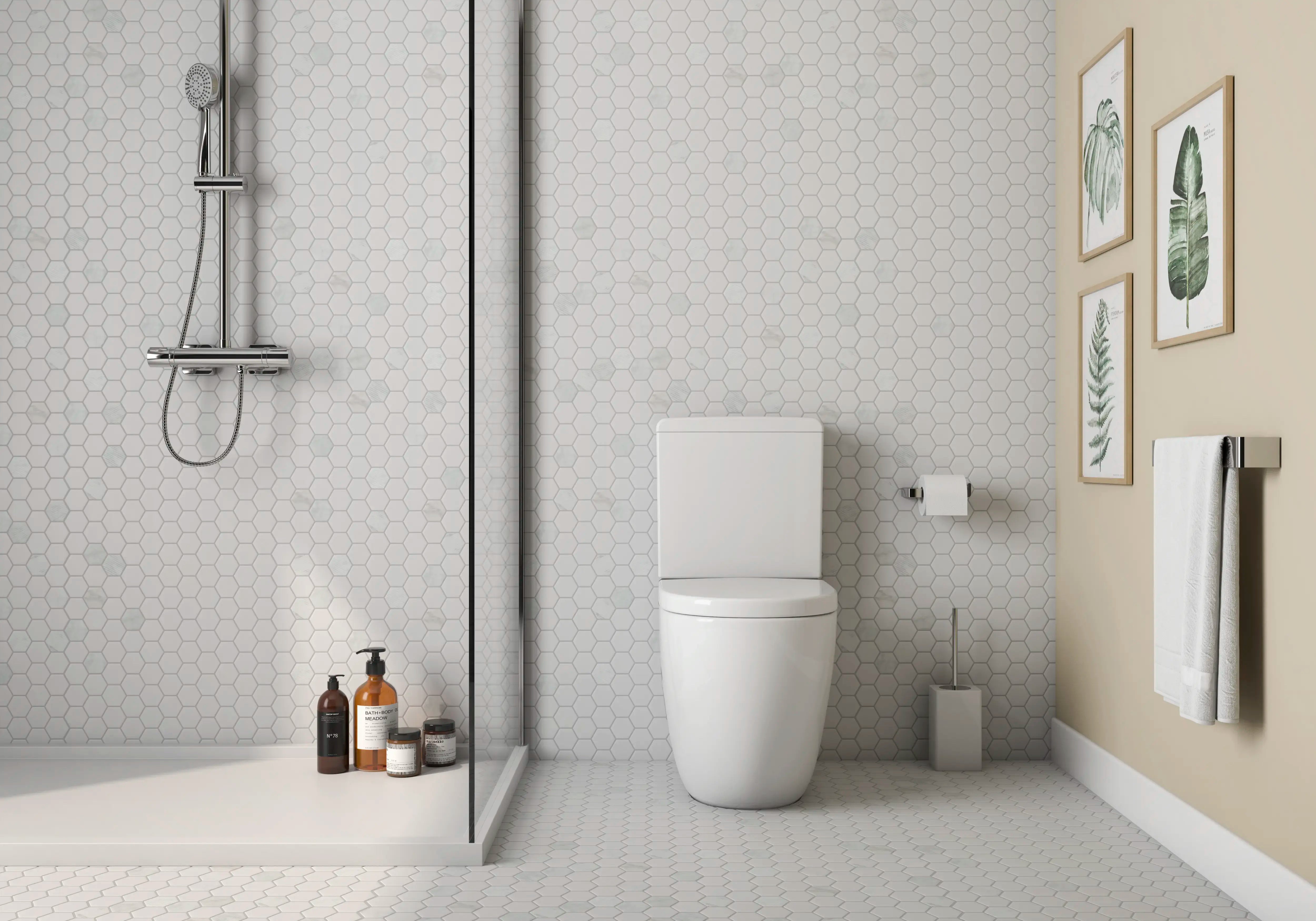 Hexagon Mosaic Tile Carrara White