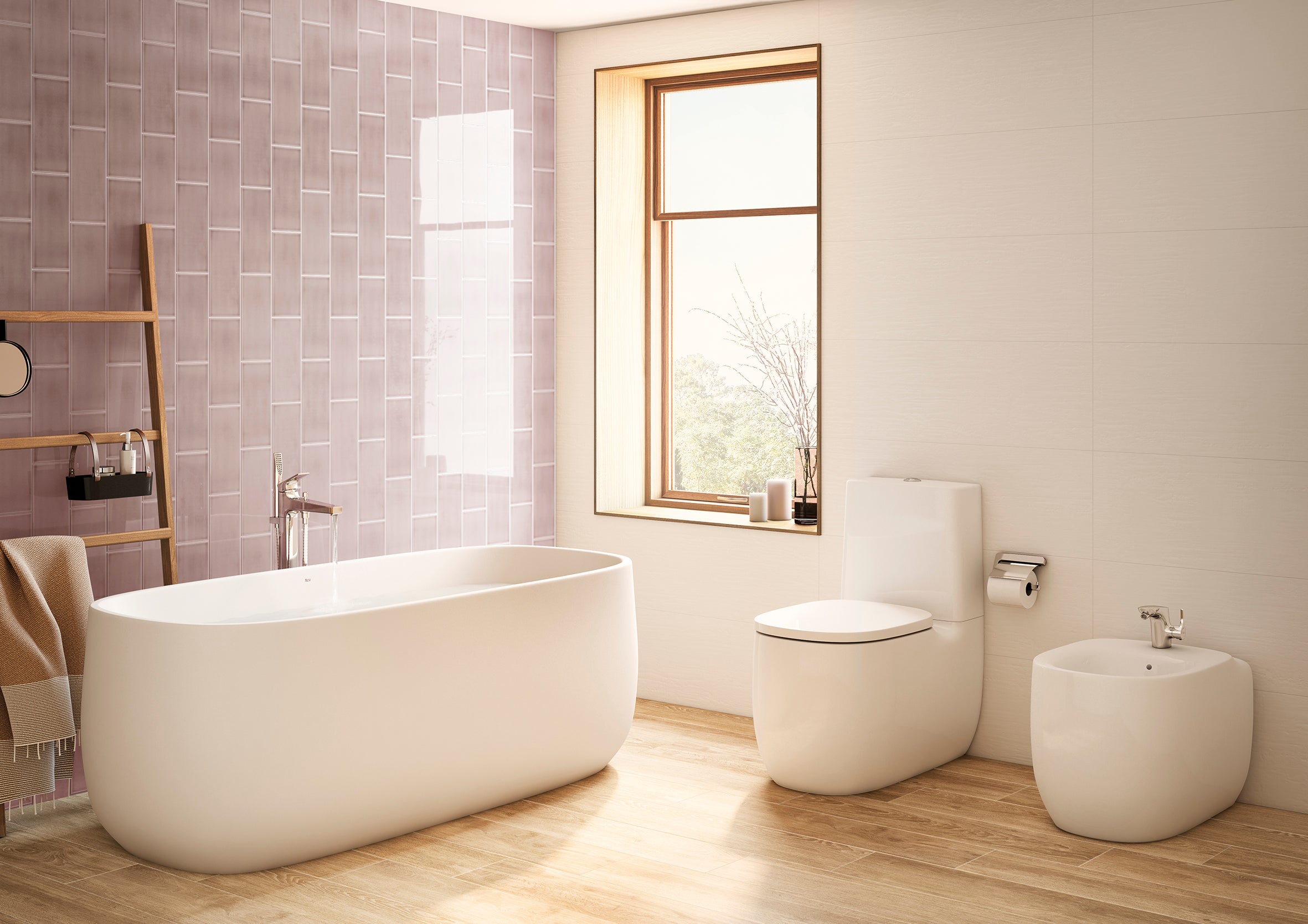 Delight 4x10 lavender subway tile used on a bathroom wall, offering a soft, calming pastel tone with a sleek modern finish