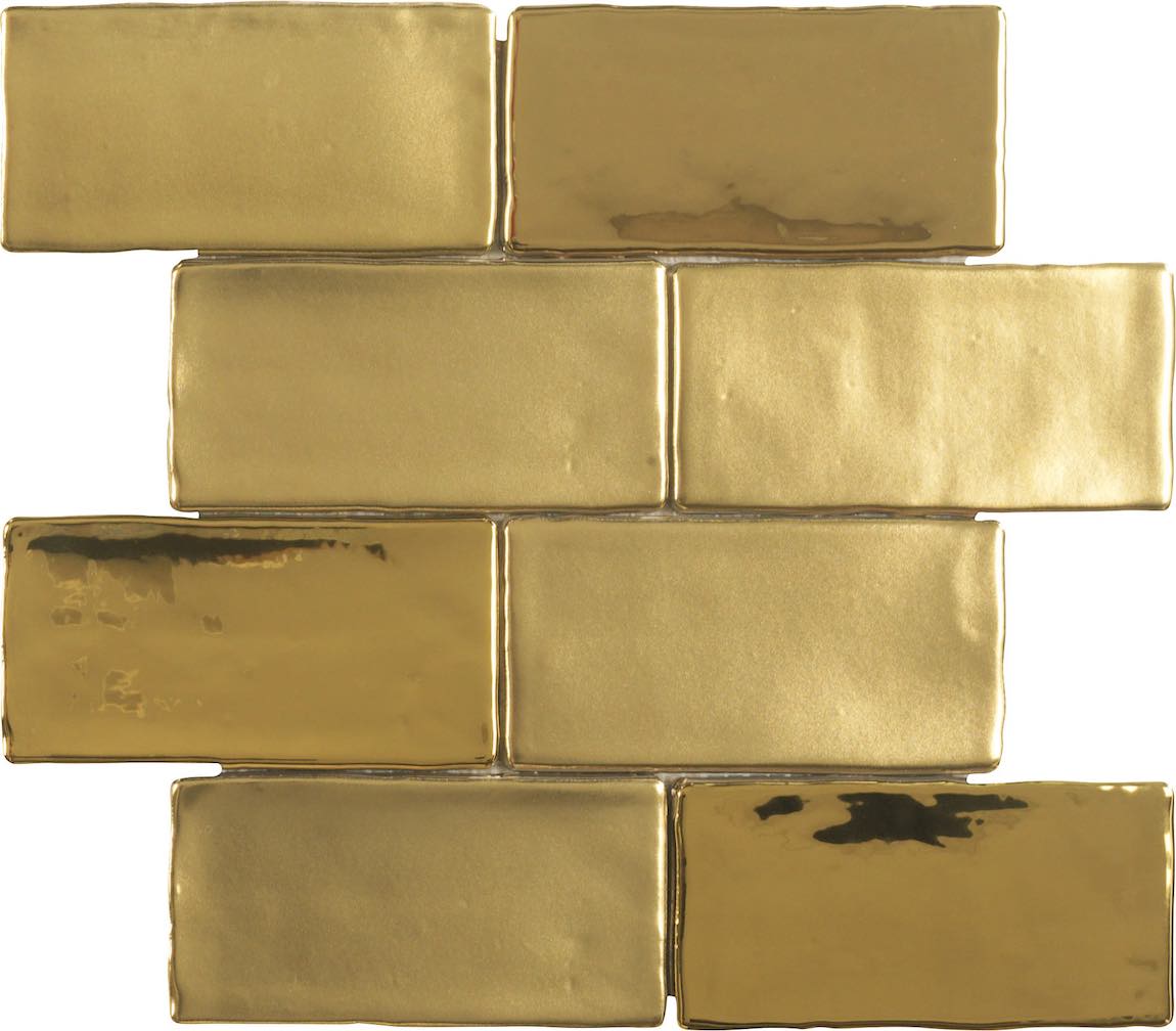 Subway Mosaic Tile Metallic Gold 3x6