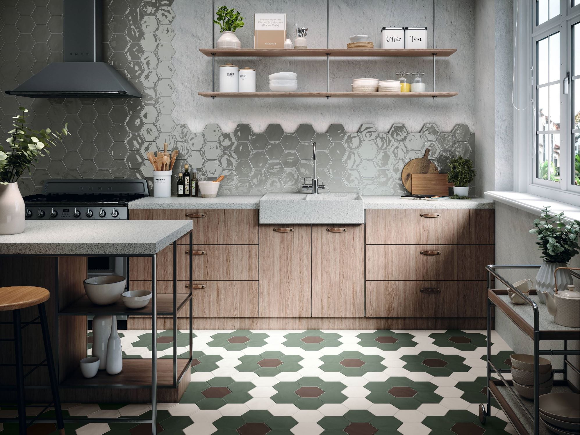 Magnolia Hex Green Matte Porcelain Tile 6x7