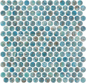 Glass Pool Mosaic Tile Coral Reef Green Penny Round for pools, spas, bathrooms, and showers
