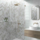 Petite Ville Subway Tile White 2x6 featured on a bathroom accent wall