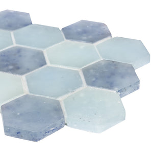 Fluid Small Hex Glass Tile Frosted B Blend for shower floors and walls