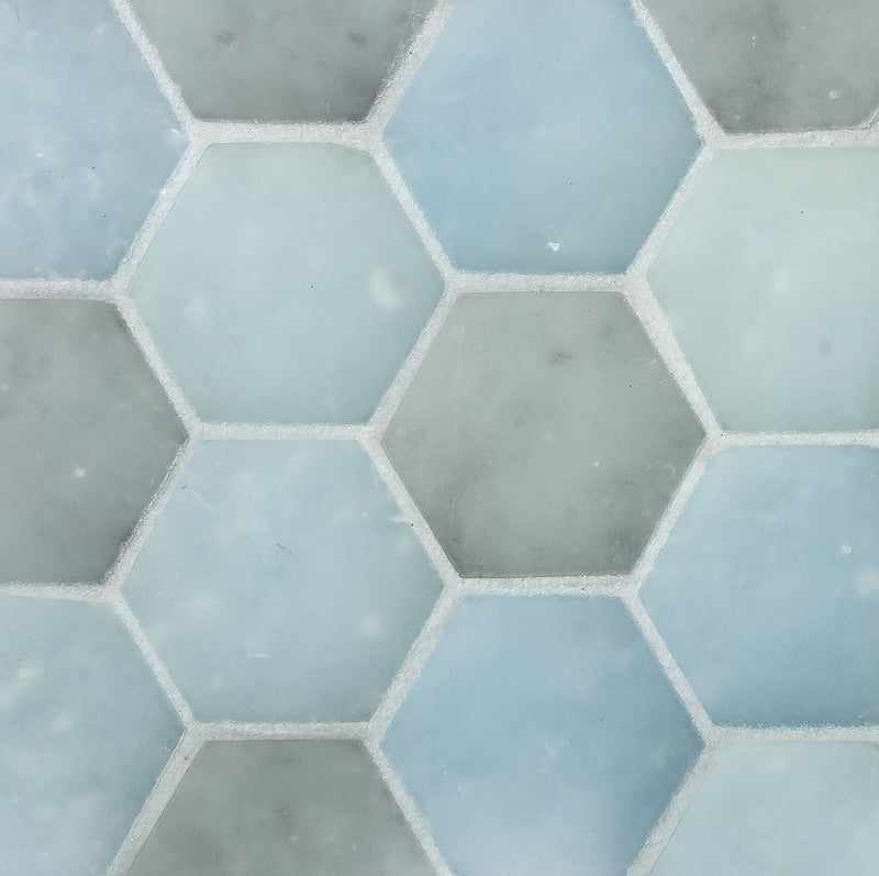 Fluid Small Hex Glass Tile Frosted Y Blend for kitchen and bathroom