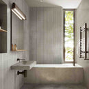 Glacier Italian Porcelain Structure 3D Tile Mastice 3x8 Glossy featured on a contemporary bathroom and shower walls