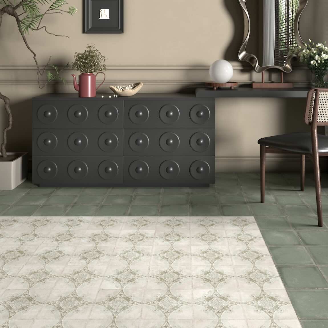Sea Village Patterned Porcelain Tile Olive 8x8