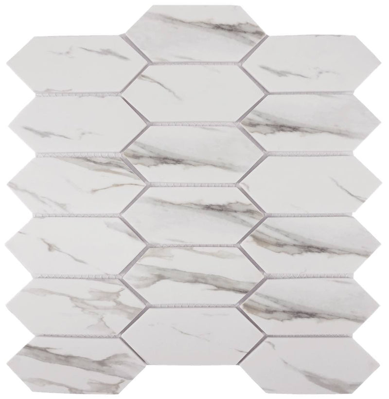Recycled Glass Mosaic Tile Calacatta Picket 2-Inch Matte Finish