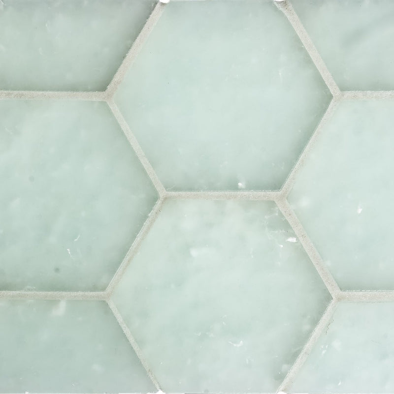 Fluid Hexagon Glass Tile Frosted River Large for kitchen and bathroom
