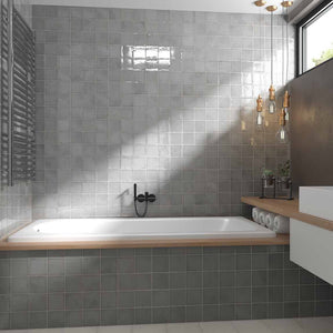 Farmhouse Wall Tile 4x4 Smoke featured on a shower wall