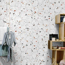 Terrazzo Look Hexagon Porcelain Tile 9x10 Matte Finish White for floors and walls