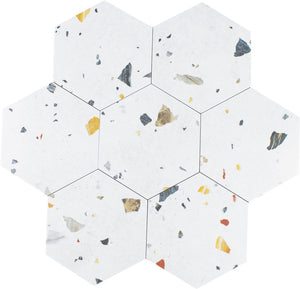 Terrazzo Look Hexagon Tile 9x10 White