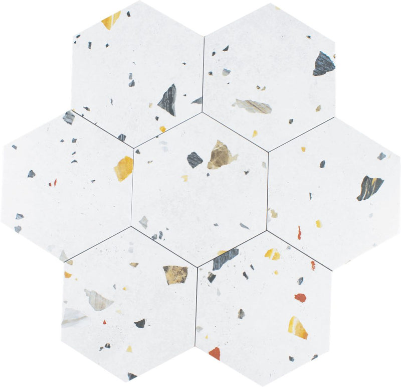 Terrazzo Look Hexagon Tile 9x10 White