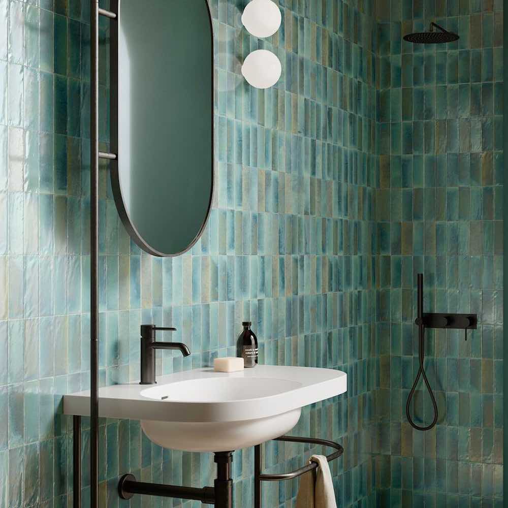 Storie Distressed Subway Tile Turquoise 3x8