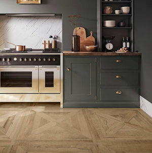 Look Porcelain Tile Rectified Matte Finish 36x36 Two featured on a kitchen's floor