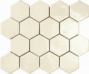 ColorClay Hexagon Handmade Mosaic Tile Vanilla Glossy 11x13 for kitchen and bathrooms