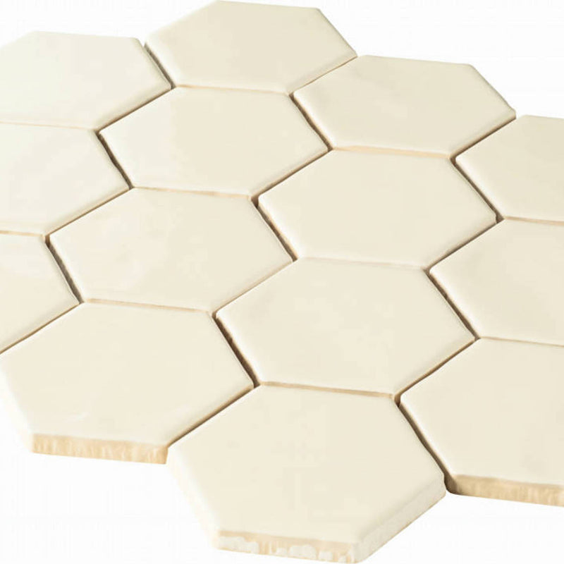 ColorClay Hexagon Handmade Mosaic Tile Vanilla Glossy 11x13 for floor and walls