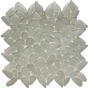 Glass Pebble Mosaic Tile White Ice for shower floor and swimming pools